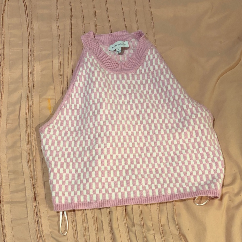 Pink and White Checkered Women's Top